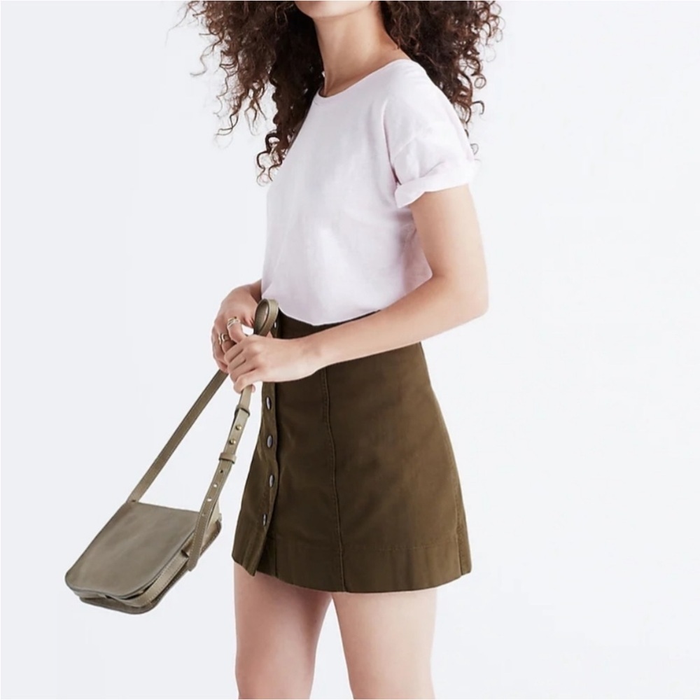 Madewell Metropolis Snap Skirt in Olive Green Sz 00 - Picture 2 of 6